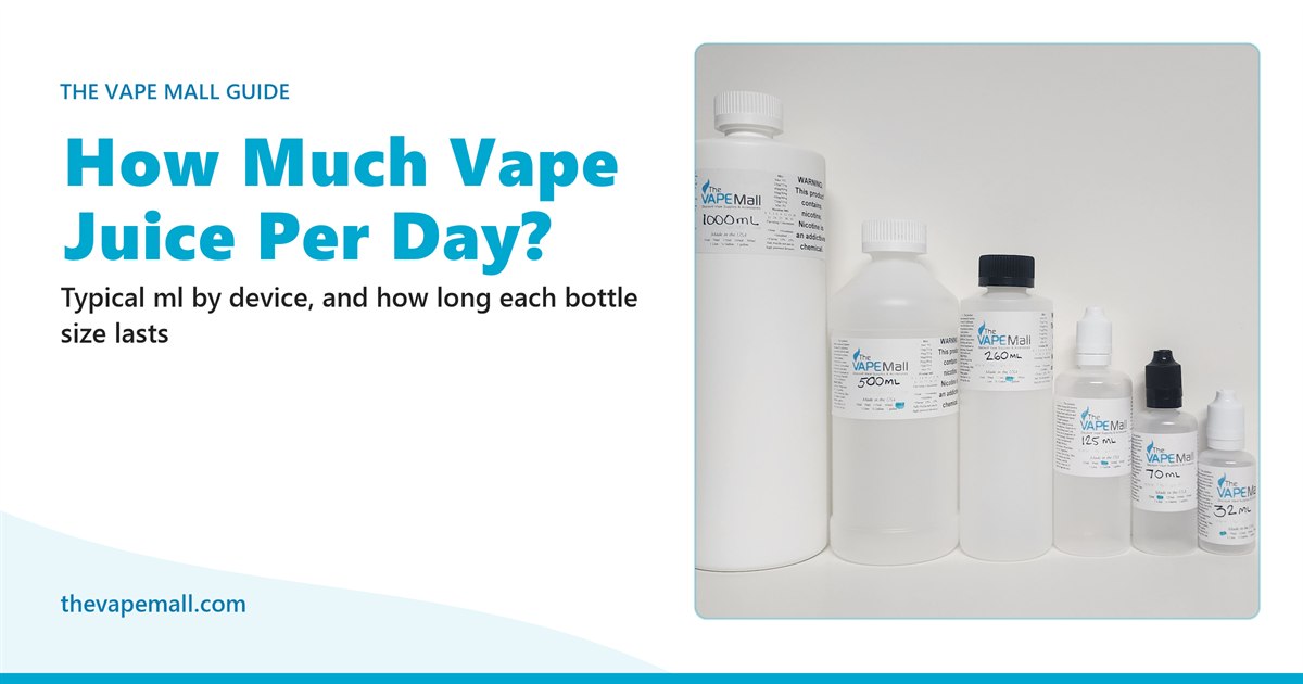 The Vape Mall e-liquid bottles from 32ml to 1000ml